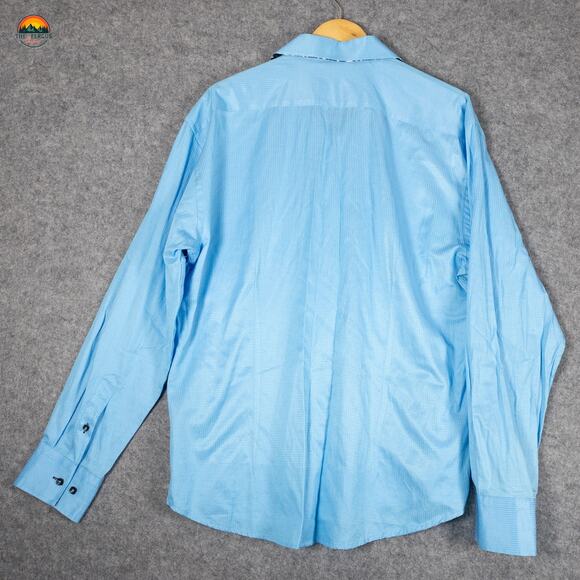 Bespoke Button-Up Shirt Blue Cotton Long Sleeve Collared Men's Size 3XL - Picture 3 of 11